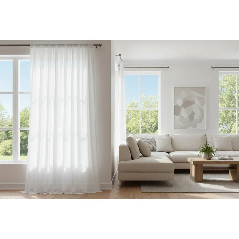White Sheer Curtain Panel 120 x 58 In Long  Solid Voile Single Panel